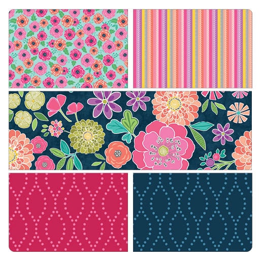 Fabric 5 Yard Bundle SEW BLOOM (PINK) by Cherry Guidry for Benartex - 5 Different 1 Yard Cuts