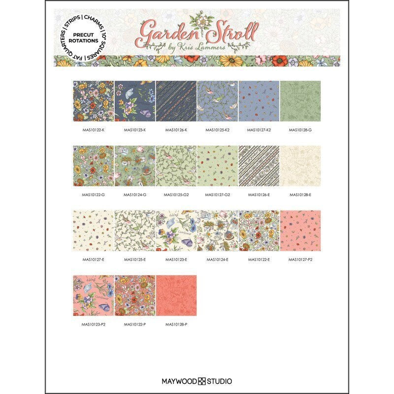 Fabric Fat Quarter Bundle - GARDEN STROLL by Kris Lammers for Maywood Studios - 21 Fat Quarters