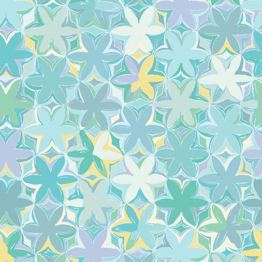 43-44" Wide SUN SHOWERS FLOWERS Aqua Multi Quilt Fabric by Christina Cameli for Maywood Studio - Sold by the Yard