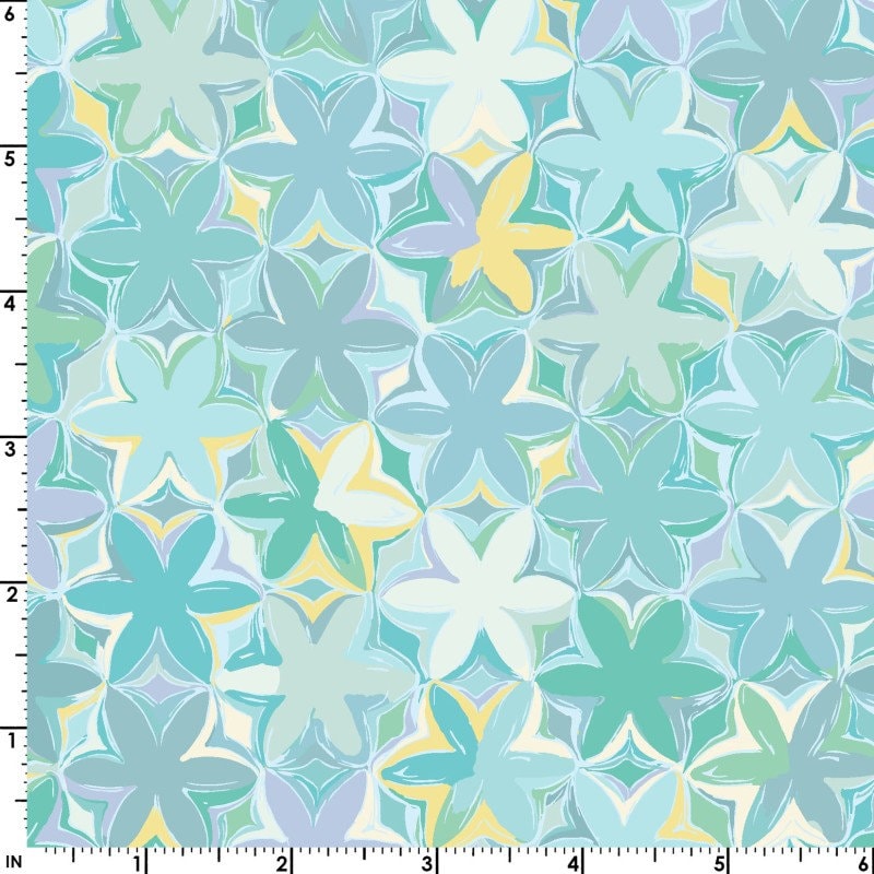 43-44" Wide SUN SHOWERS FLOWERS Aqua Multi Quilt Fabric by Christina Cameli for Maywood Studio - Sold by the Yard