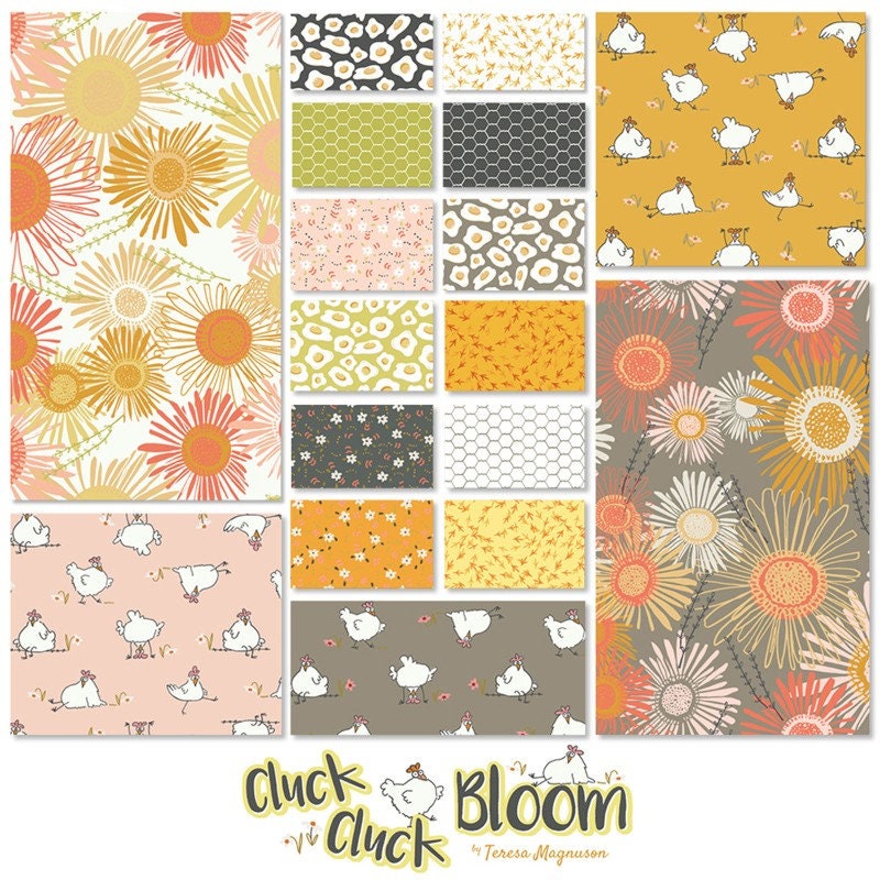 Fabric Design Roll CLUCK CLUCK BLOOM by Teresa Magnuson - 2 1/2" Wide Fabric Strip Set - Quilt Fabric