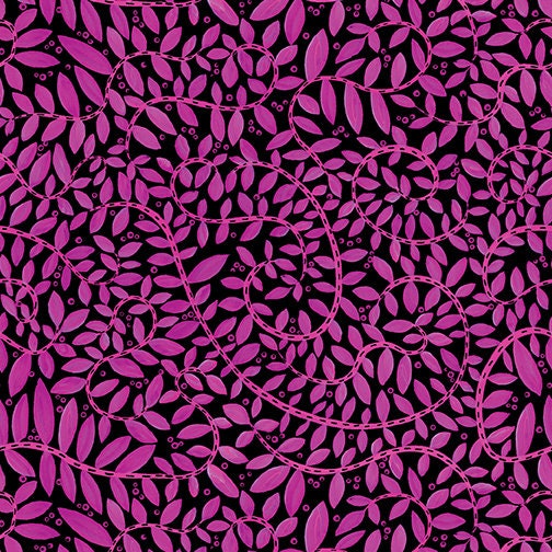 43-44" Wide FANTASY FERN Fuchsia & Black Quilt Fabric by Karla Gerard for Benartex Fabrics - Sold by the Yard