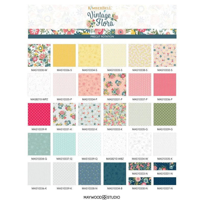 Kimberbell Fabric Layer Cake VINTAGE FLORA for Maywood Studio - 42 - 10" Quilt Fabric Squares - 32 Different Fabrics
