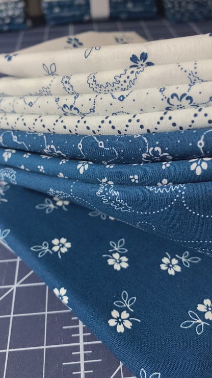 8 Fabric Fat Quarter Bundle - Blue and White Classic Keepsakes from Benartex