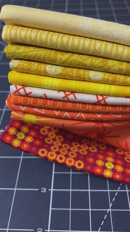 10 Fabric Fat Quarter Bundle - Color Elements Orange and Yellow by Benartex