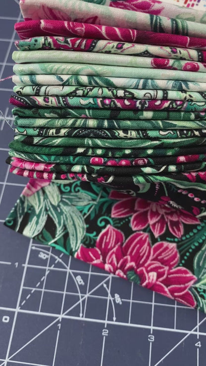 Precut Fabric Fat Quarter Bundle Winterberry Floral by Kanvas Studio for Benartex - 19 Fat Quarters