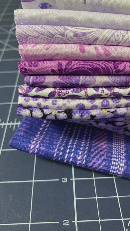 10 Fabric Fat Quarter Bundle - Color Elements Purple by Benartex