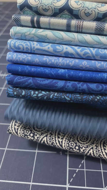 10 Fabric Fat Quarter Bundle - Color Elements Blue by Benartex